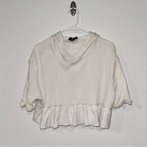 Urban Outfitters Cream Ruffle Hem Oversized Cropped Waffle White Top Size M